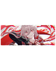 Anime mouse pad 32x12 inches featuring Silver Wolf in devilish form, crimson swirls, and pastel highlights for flair.