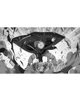 Desk pad featuring Naruto, 40x20 inches, in black-and-white, showcasing his epic moment unleashing a powerful attack.