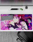 32x16 inches neon magenta and violet anime mouse pad with sparkly stained-glass glow, dreamy smooth vibe.