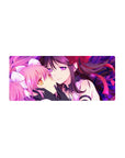 28x12 inches anime girl mouse pad with two girls cheek-to-cheek, ribbons, frills, and black gloves.