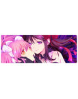 32x12 inches anime girl mouse pad with two girls cheek-to-cheek, ribbons, frills, black gloves.