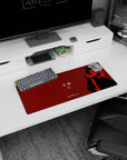 Minimalist silhouette anime girl at desk mouse pad 28x12 inches, bold pose with Japanese lettering.