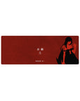 32x12 inches anime girl mouse pad with black silhouette girl on moody red backdrop and clean grain texture.