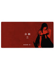 Anime girl mouse pad 32x16 inches with bold black silhouette on moody red textured background.