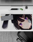 32x16 inches cozy goth-cute mouse pad in black, white, and violet with soft shading and shy vibe.