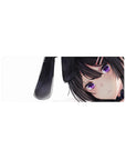 32x12 inches anime girl mouse pad with dark-haired bunny girl, violet eyes, and white background.