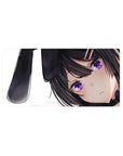 32x16 inches anime girl mouse pad with dark-haired bunny girl, violet eyes, blush cheeks on white.