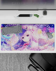 32x16 inches lavender-and-pastel anime mouse pad with dreamy candy glow, pink ribbons, and magic circles.