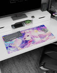 32x16 inches Touhou Project mouse pad featuring Patchouli Knowledge reading a grimoire with moon staff.