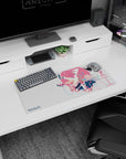 28x12 inches Darling in the Franxx mouse pad featuring Zero Two drifting in midair with ribbon loops.