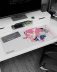 36x16 inches Darling in the Franxx Zero Two desk pad, floating midair with candy-red shoes.