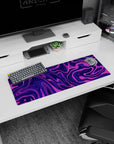 Artistic 32x12 inches mouse pad featuring purple swirl abstract design, with vibrant pinks and deep purples to infuse motion and creativity into your desk.