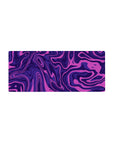 Mouse pad featuring purple swirl abstract design, 28x12 inches, with vibrant pinks and deep purples for a bold and creative workspace aesthetic.