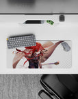 28x12 inches anime mouse pad in fiery red ribbon accents, warm tan tones, and a focused, dramatic vibe.