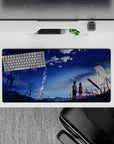 32x16 inches anime mouse pad in deep cobalt blue and lavender sky tones, calm dreamy vibe, crisp print.
