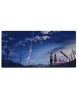 32x16 inches anime mouse pad with students on a summer road under a towering spiral cloud and power lines.