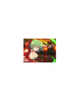 Classic anime girl mouse pad 14x10 inches with mint-green hair assassin pose, lantern shrine backdrop.