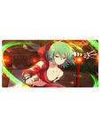 Anime girl mouse pad 32x16 inches with mint-green hair assassin pose, lantern backdrop, neon wind arcs.