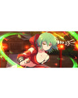 Anime girl desk pad 36x16 inches with mint-green hair, red outfit, lantern backdrop and wind arcs.