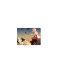 Classic anime girl mouse pad 14x10 inches with sunset sky, clouds, pale moon, and circling crows.