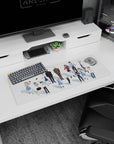 Anime mouse pad 32x12 inches, featuring Evangelion crew: Rei, Asuka, Gendo Ikari on a soft ivory backdrop.