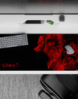 36x16 inches desk pad with Guts, Griffith, and iconic Berserk characters in a striking red and black design, perfect for adding intense energy to your workspace.