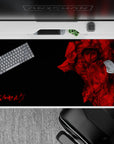 40x20 inches desk pad showcasing Guts, Griffith, and iconic figures from Berserk in a fierce red and black design, capturing the legendary intensity of the saga.