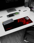 Artistic 32x12 inches mouse pad showcasing Guts, Griffith, and legendary Berserk characters in a fierce red-and-black design, perfect for transforming your workspace.