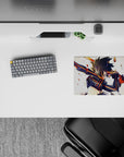 14x10 inches anime girl mouse pad in black and orange with glowing eyes, sparks, and fast battle mood.