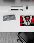 Anime girl mouse pad 14x10 inches in bold red, inky black, and white with a fierce, dangerous vibe.