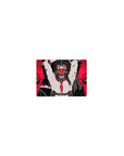 Classic anime girl mouse pad 14x10 inches with school uniform, split red oni mask, cracked armor, petals.