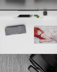 Flirty slice-of-life anime mouse pad 14x10 inches in creamy whites, blush tones, and bold black shorts.