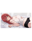 32x16 inches anime girl mouse pad with red-haired gamer girl art on bed, smooth extended desk mat.