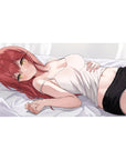 Anime girl desk pad 40x20 inches with red-haired gamer girl art on bed, smooth mouse tracking.