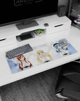 32x12 inches Fairy Tail mouse pad showing Lucy, Erza and Juvia cheering with arms up, glossy highlights.