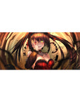 Anime girl desk pad 36x16 inches with gothic twin tails, clockwork ring backdrop, and red corset art.