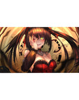 Anime girl desk pad 40x20 inches with gothic twin tails, clockwork rings, and red corset artwork.