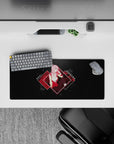 Anime mouse pad 28x12 inches featuring Zero Two from Darling in the Franxx with neon-lit reds and a dark map-textured background.