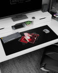 Anime mouse pad 36x16 inches featuring Zero Two from Darling in the Franxx, with red tones and map-textured background.