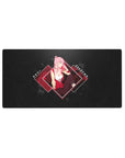 Anime mouse pad 32x16 inches, featuring Zero Two from Darling in the Franxx with red pop-art framing and dark map texture.