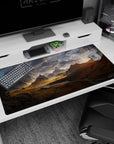 Large 40x20 inches mouse pad with epic mountains, a sweeping valley, stormy skies, and a distant dragon for a thrilling, fantasy design.