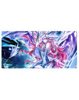 32x16 inches anime girl mouse pad with pink-haired heroine in white armor and glowing mecha, sci-fi art.