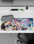 32x12 inches pastel lavender and deep violet idol mouse pad, high-energy concert vibe with sparkling lights.
