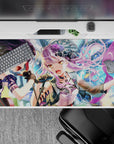 40x20 inches pastel concert mouse pad in lavender and violet tones, sparkling neon lights, high-energy vibe.