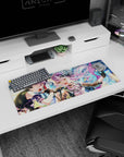 32x12 inches extended mouse pad showing two anime idols singing into mics, lavender hair and violet hair.