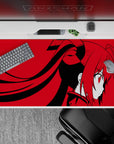 Red and black 40x20 inches anime desk pad, dramatic minimal palette and calm, daring vibe on your desk.