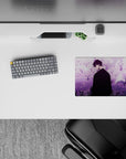 14x10 inches mouse pad featuring Solo Leveling design, with purple hues surrounding Sung Jin-Woo and his shadow army for a serene, impactful vibe.