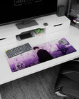 Artistic 32x12 inches mouse pad featuring Solo Leveling design, with purple hues surrounding Sung Jin-Woo and his shadow army for a serene strength.