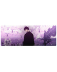 Compact 32x12 inches mouse pad with Solo Leveling design, featuring Sung Jin-Woo and his shadow army in soft purple tones for a serene yet powerful look.