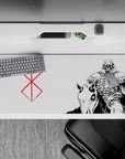 36x16 inches desk pad with the Skull Knight and the Brand of Sacrifice, featuring striking minimalism and dark fantasy aesthetics, perfect for fans of Berserk.